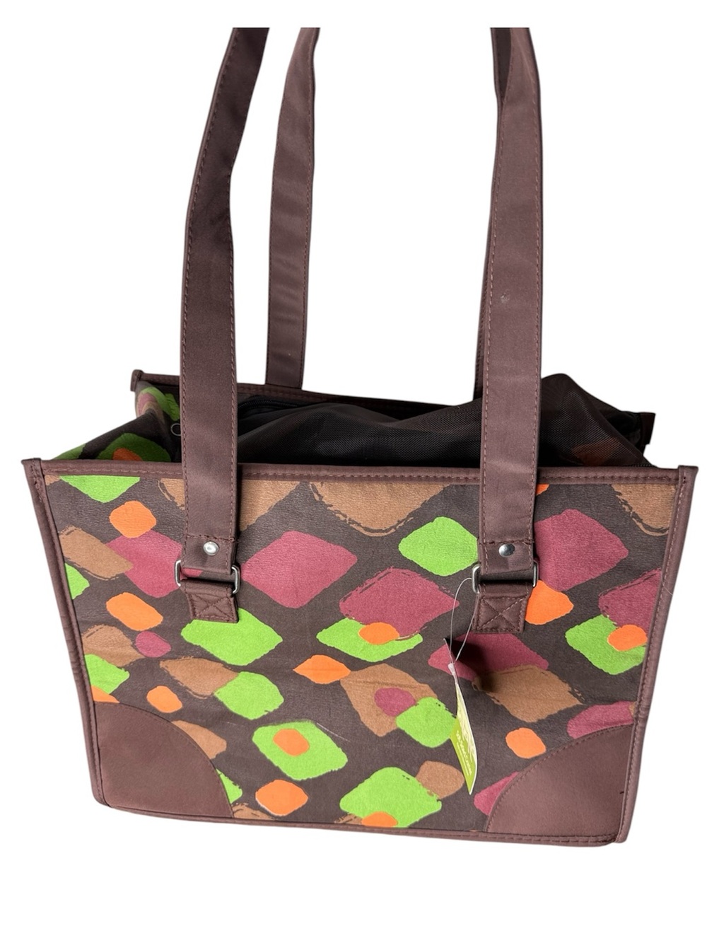 WHISKER CITY Rectangular Cat Carrier Mesh Windows Zipper Brown Green Orange